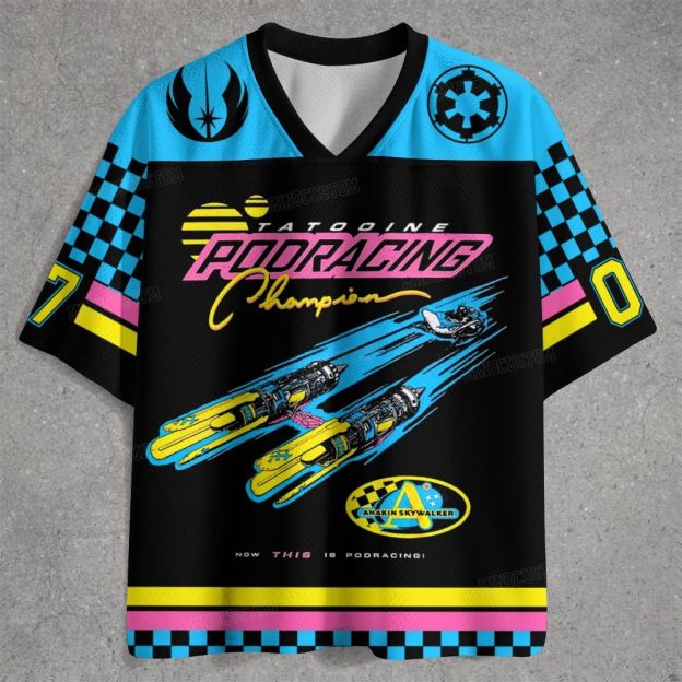 Retro "Tatooine Podracing Champion" Sci-Fi Racing Graphic Jersey Shirts 