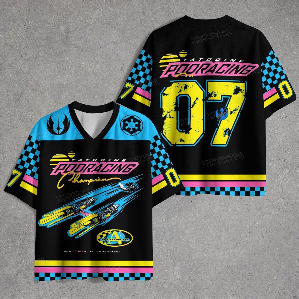 Retro "Tatooine Podracing Champion" Sci-Fi Racing Graphic Jersey Shirts 