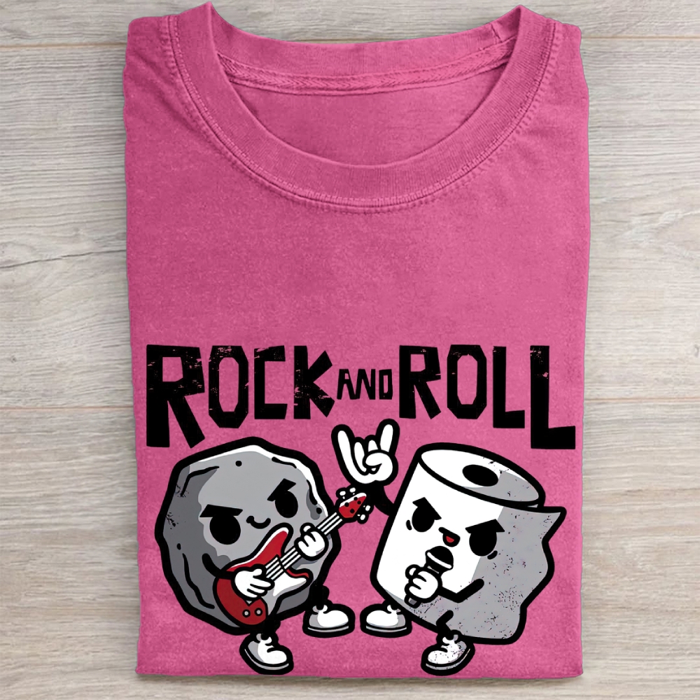 "Rock And Roll" Rock & Toilet Paper Funny Vintage Washed Tee