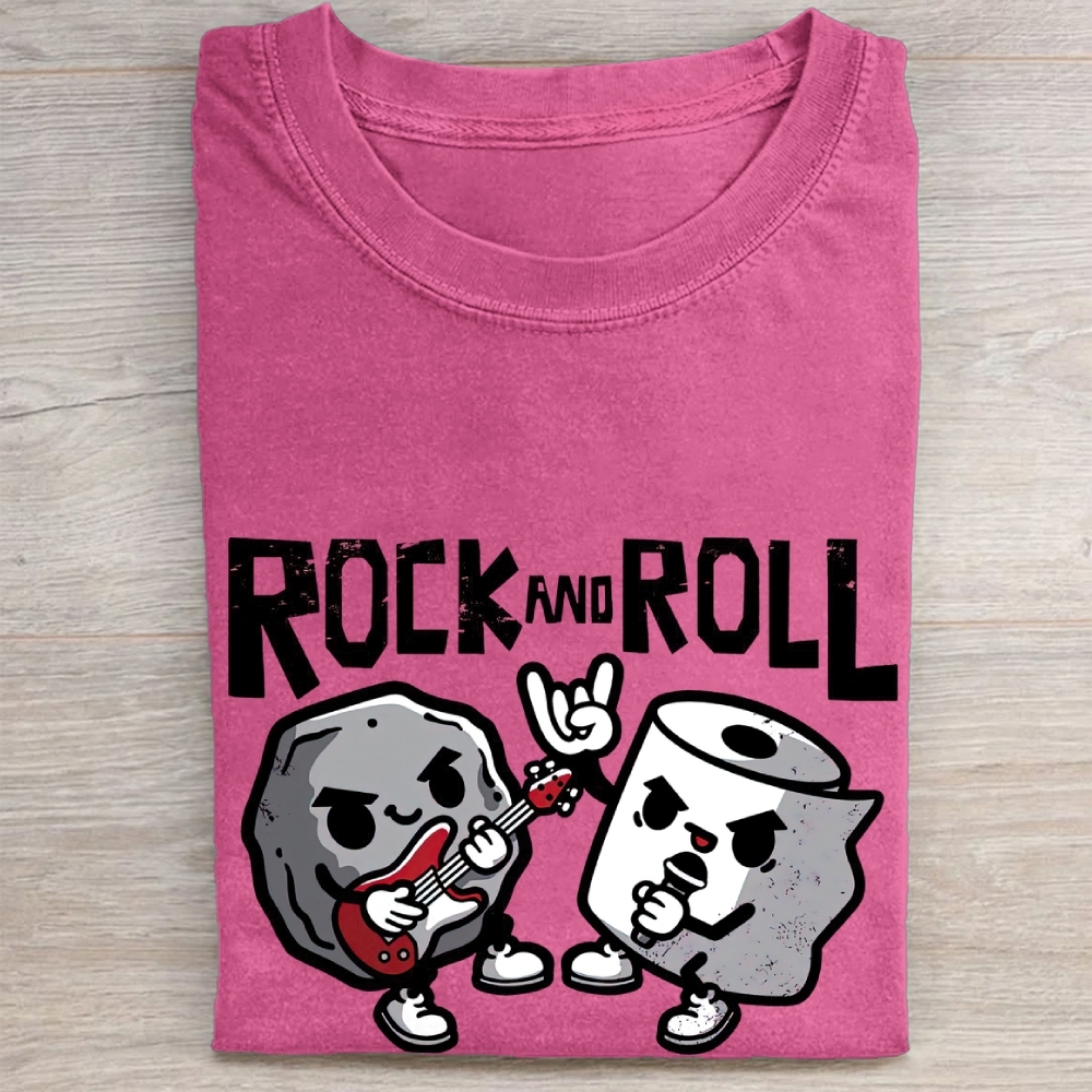 "Rock And Roll" Rock & Toilet Paper Funny Vintage Washed Tee
