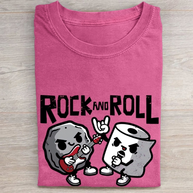 "Rock And Roll" Rock & Toilet Paper Funny Vintage Washed Tee