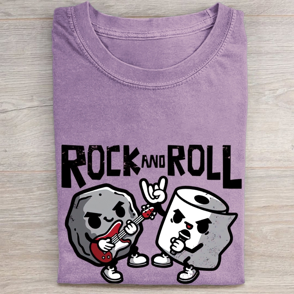 "Rock And Roll" Rock & Toilet Paper Funny Vintage Washed Tee