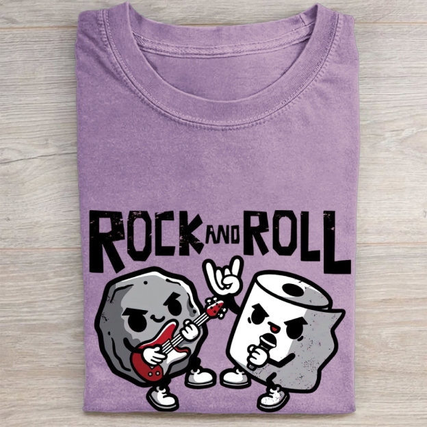 "Rock And Roll" Rock & Toilet Paper Funny Vintage Washed Tee