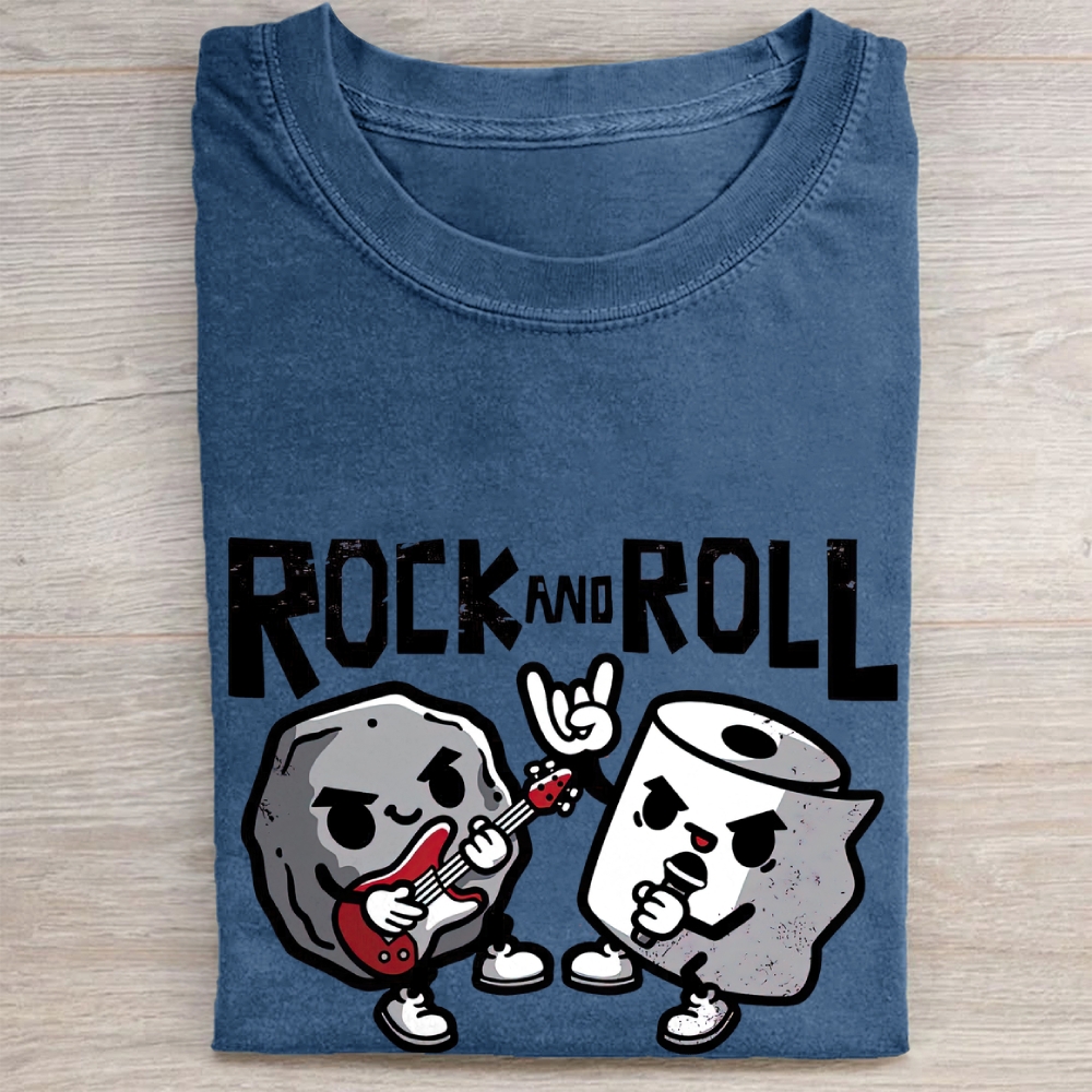 "Rock And Roll" Rock & Toilet Paper Funny Vintage Washed Tee