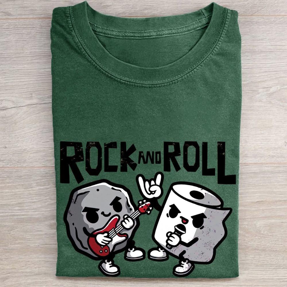 "Rock And Roll" Rock & Toilet Paper Funny Vintage Washed Tee