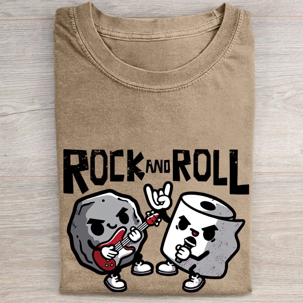 "Rock And Roll" Rock & Toilet Paper Funny Vintage Washed Tee