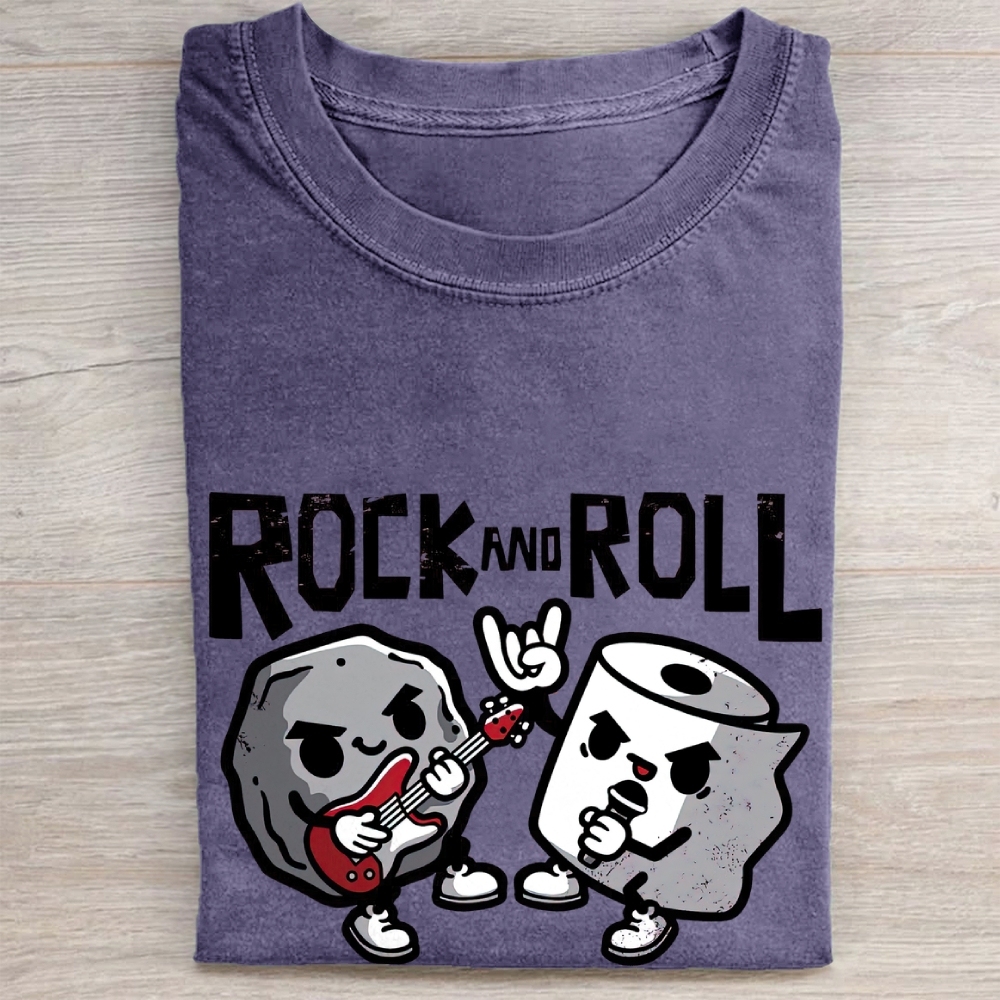 "Rock And Roll" Rock & Toilet Paper Funny Vintage Washed Tee