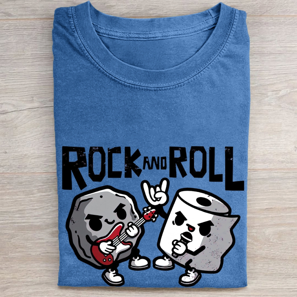 "Rock And Roll" Rock & Toilet Paper Funny Vintage Washed Tee