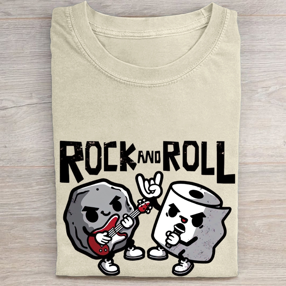 "Rock And Roll" Rock & Toilet Paper Funny Vintage Washed Tee