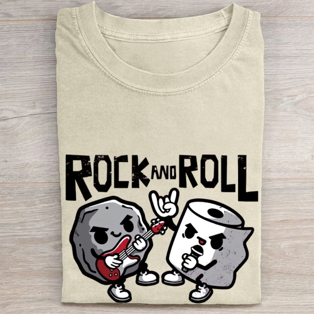 "Rock And Roll" Rock & Toilet Paper Funny Vintage Washed Tee