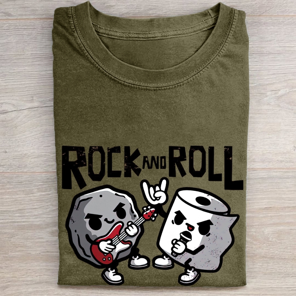 "Rock And Roll" Rock & Toilet Paper Funny Vintage Washed Tee