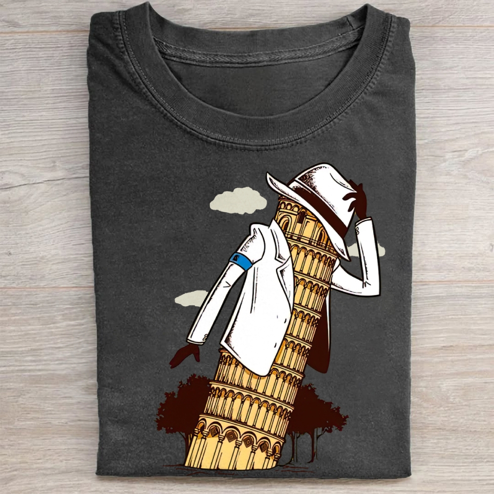 Leaning Tower of Pisa Michael Jackson Funny Vintage Washed Tee