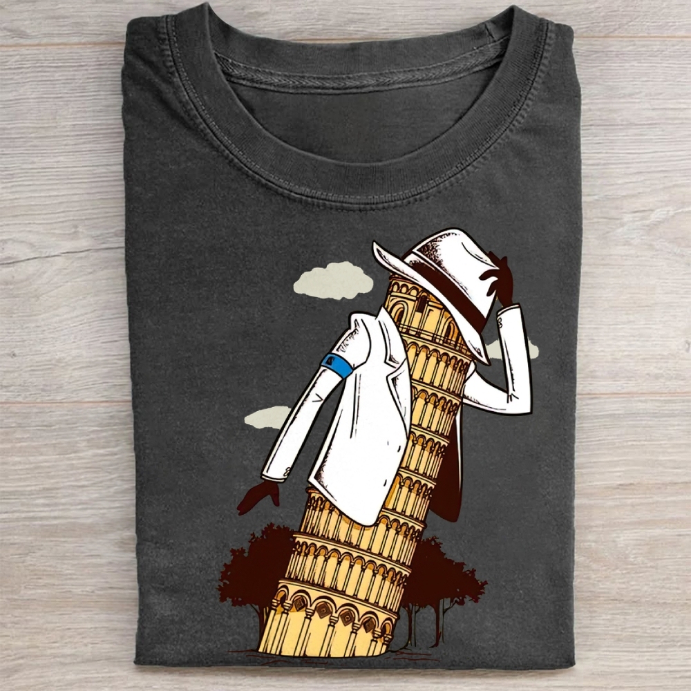 Leaning Tower of Pisa Michael Jackson Funny Vintage Washed Tee