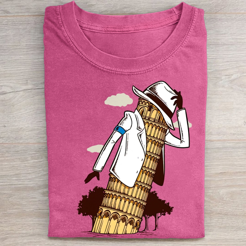 Leaning Tower of Pisa Michael Jackson Funny Vintage Washed Tee