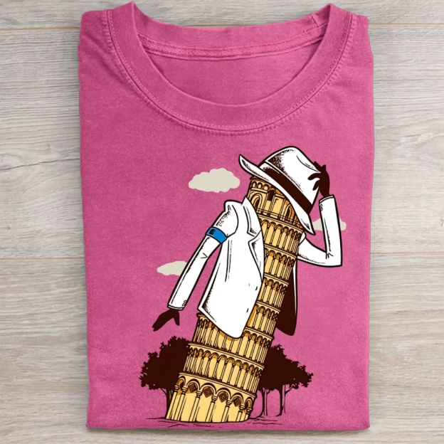 Leaning Tower of Pisa Michael Jackson Funny Vintage Washed Tee