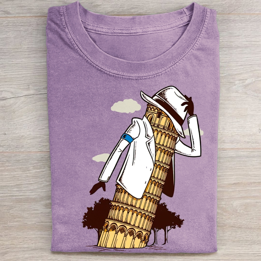 Leaning Tower of Pisa Michael Jackson Funny Vintage Washed Tee