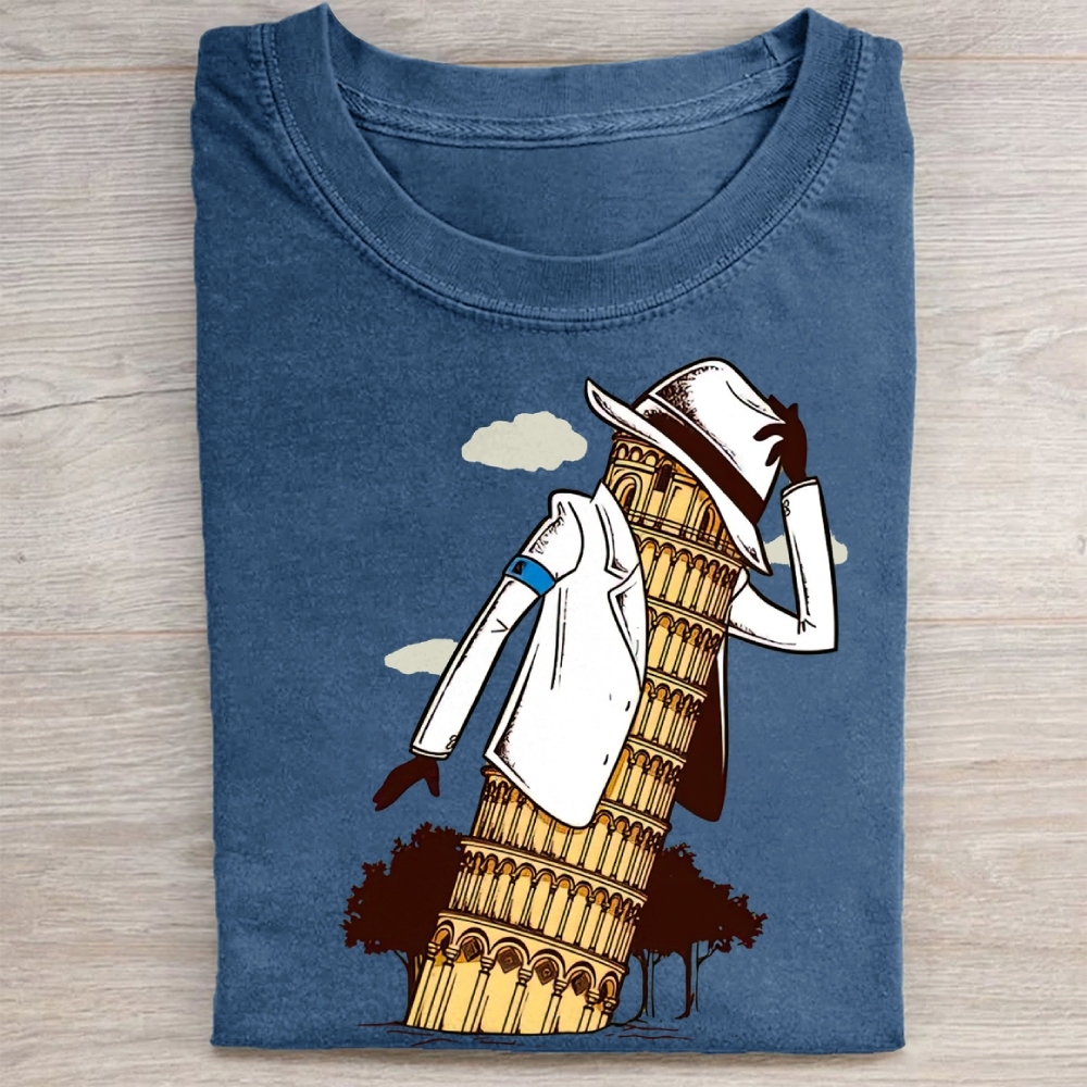 Leaning Tower of Pisa Michael Jackson Funny Vintage Washed Tee