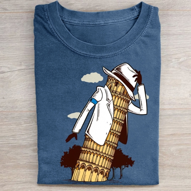 Leaning Tower of Pisa Michael Jackson Funny Vintage Washed Tee