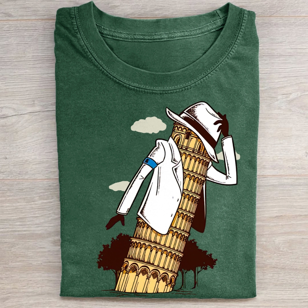 Leaning Tower of Pisa Michael Jackson Funny Vintage Washed Tee