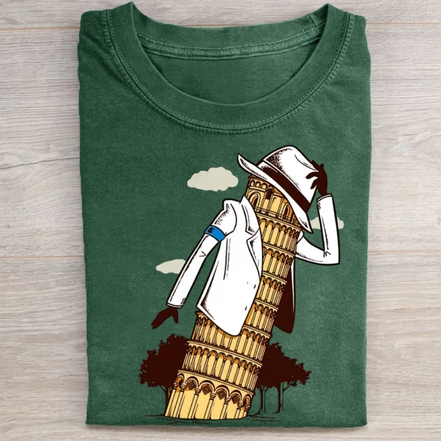 Leaning Tower of Pisa Michael Jackson Funny Vintage Washed Tee