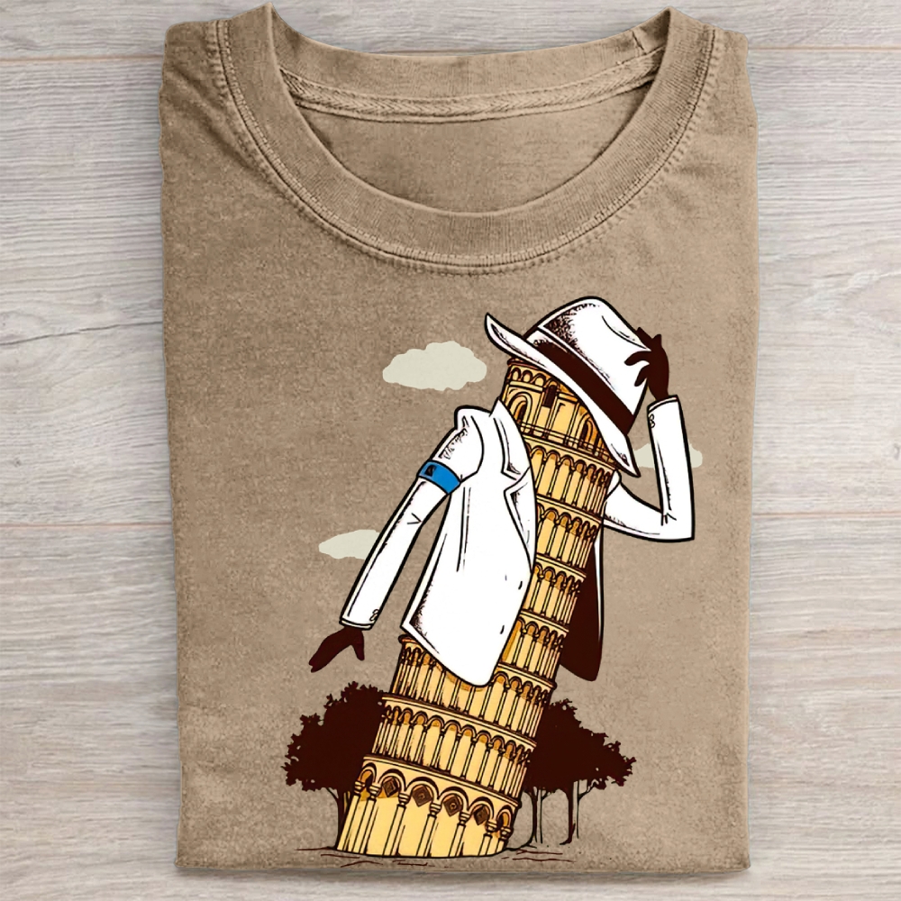 Leaning Tower of Pisa Michael Jackson Funny Vintage Washed Tee