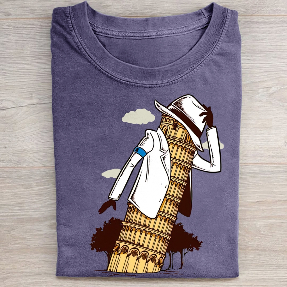 Leaning Tower of Pisa Michael Jackson Funny Vintage Washed Tee
