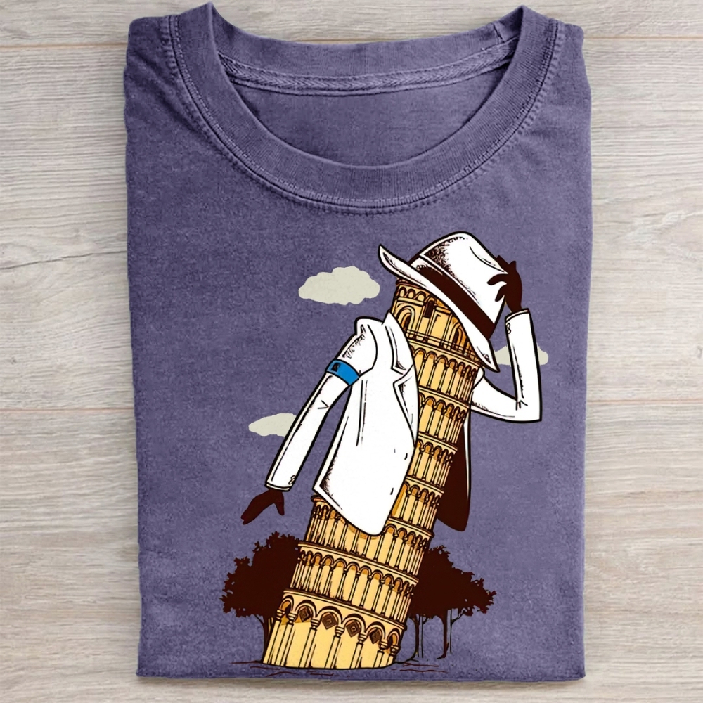 Leaning Tower of Pisa Michael Jackson Funny Vintage Washed Tee