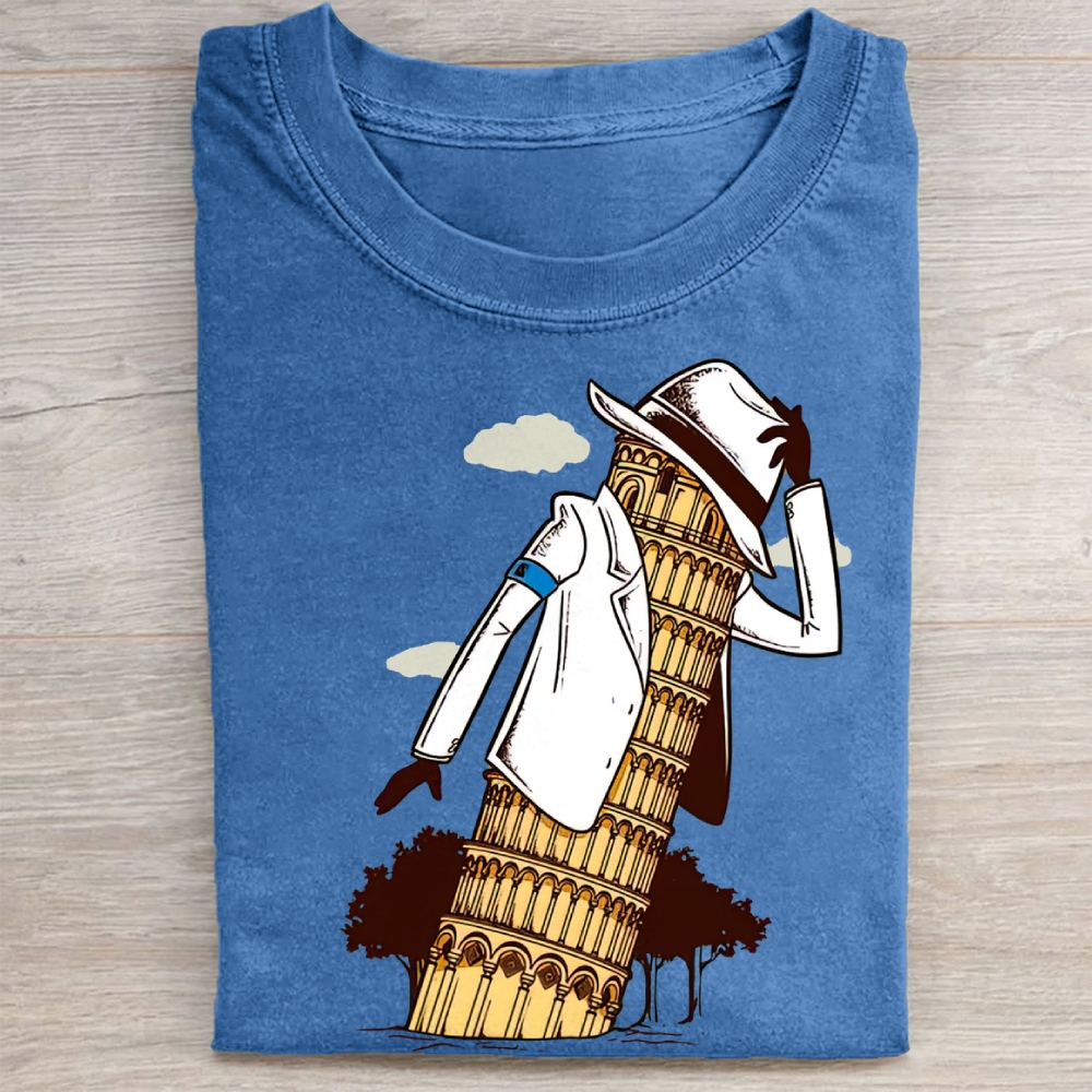 Leaning Tower of Pisa Michael Jackson Funny Vintage Washed Tee