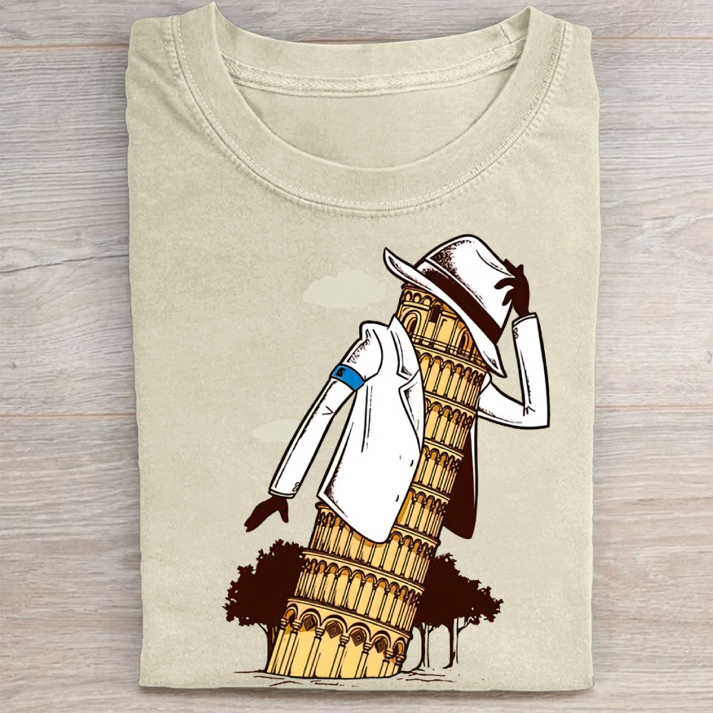 Leaning Tower of Pisa Michael Jackson Funny Vintage Washed Tee