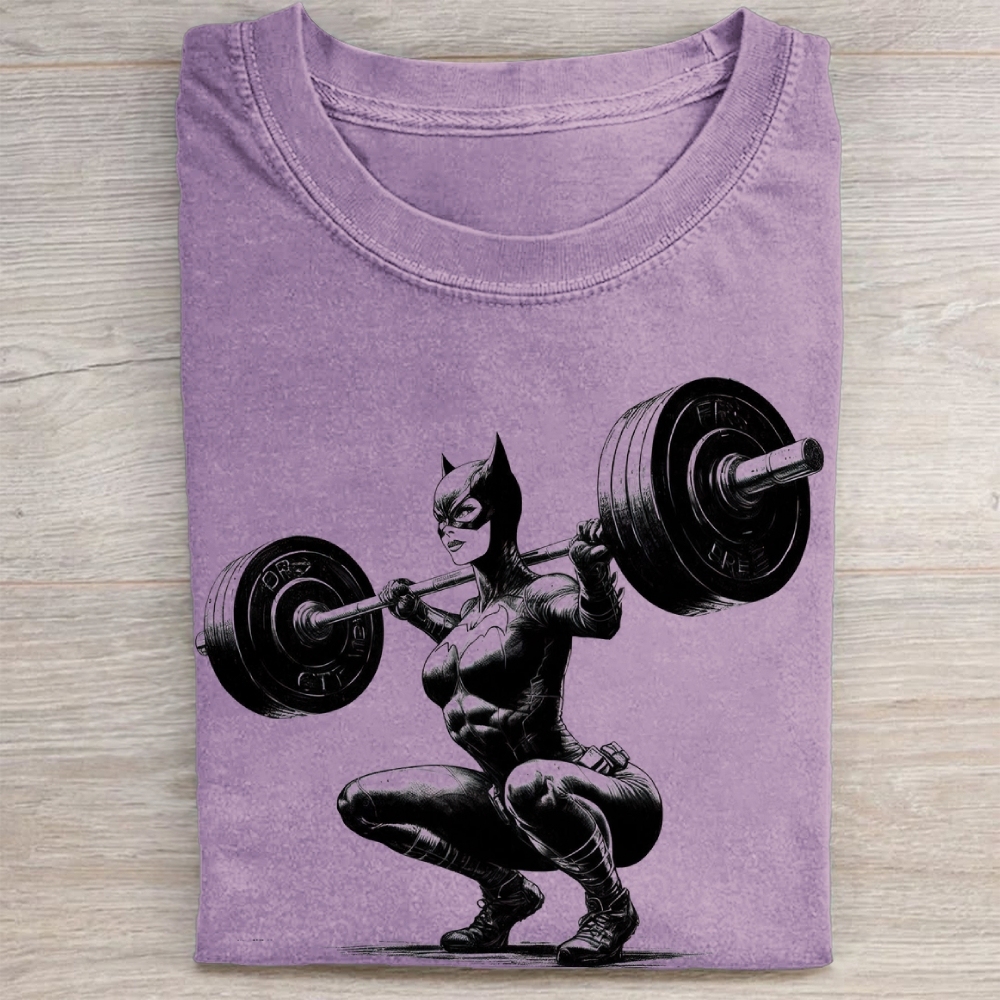 Batgirl Powerlifting Vintage Sketch Vintage Washed Tee