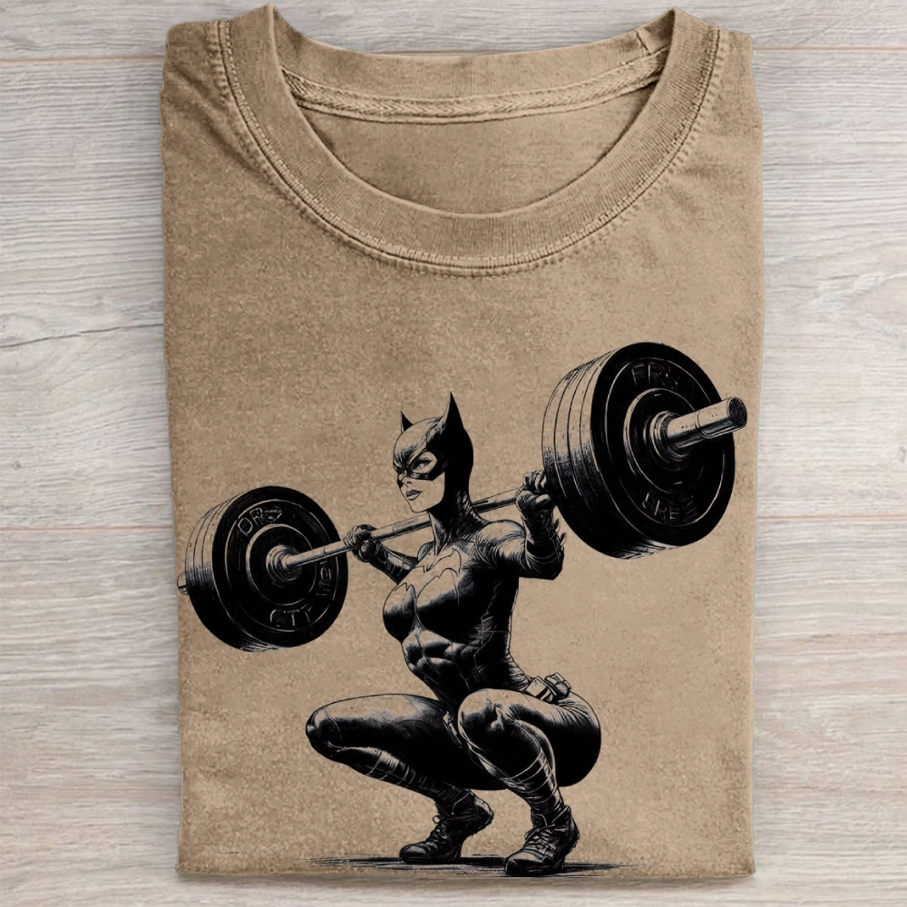 Batgirl Powerlifting Vintage Sketch Vintage Washed Tee
