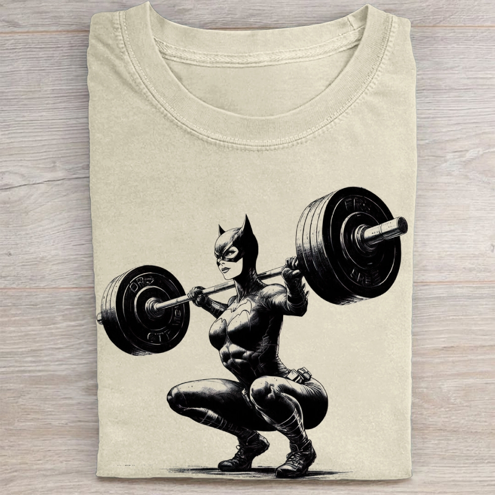 Batgirl Powerlifting Vintage Sketch Vintage Washed Tee