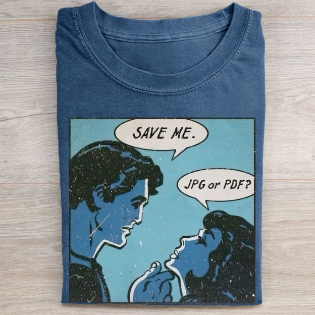 "Save Me. JPG or PDF?" Retro Comic Vintage Washed Tee