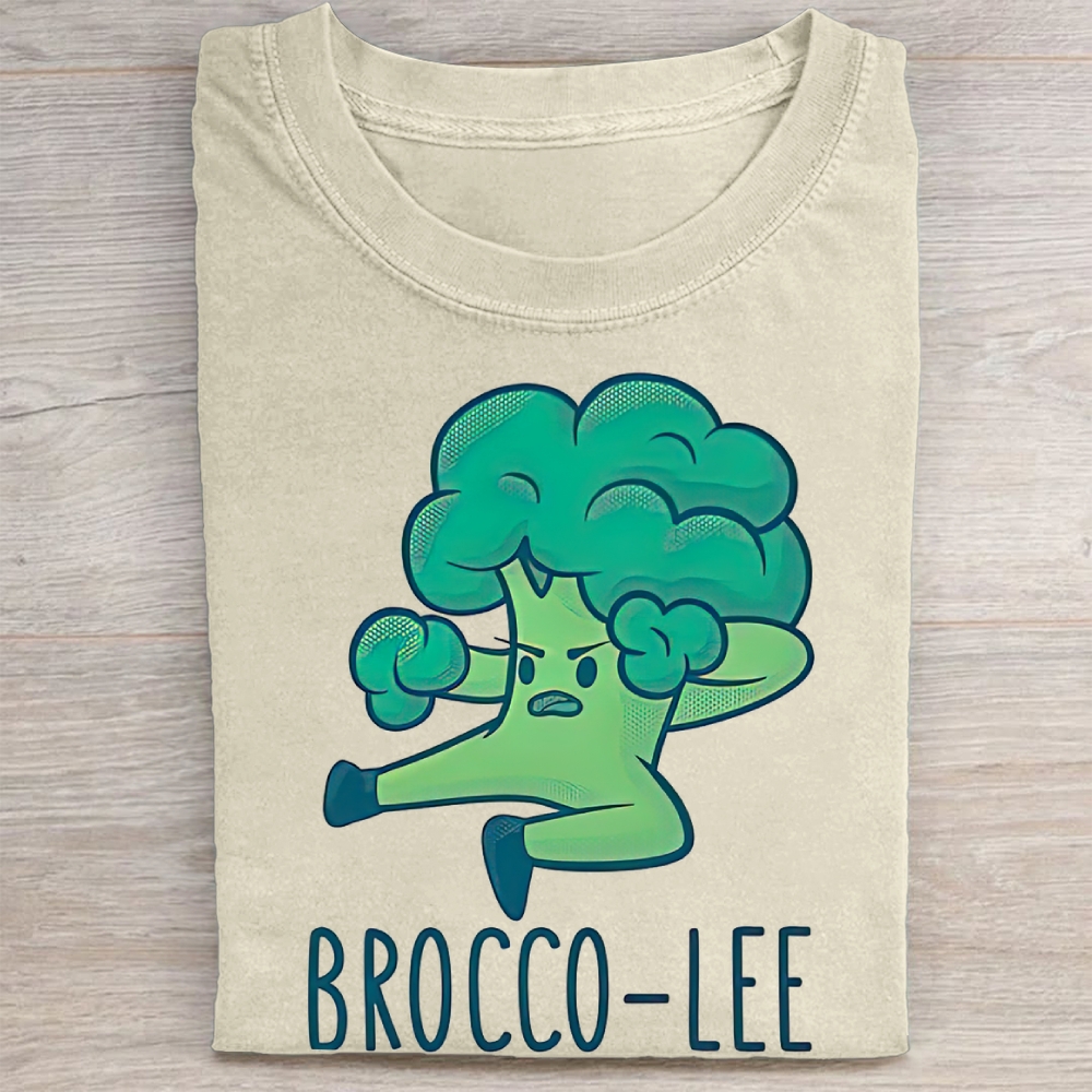 "Brocco-Lee" Bruce Lee Pun Cartoon Vintage Washed Tee