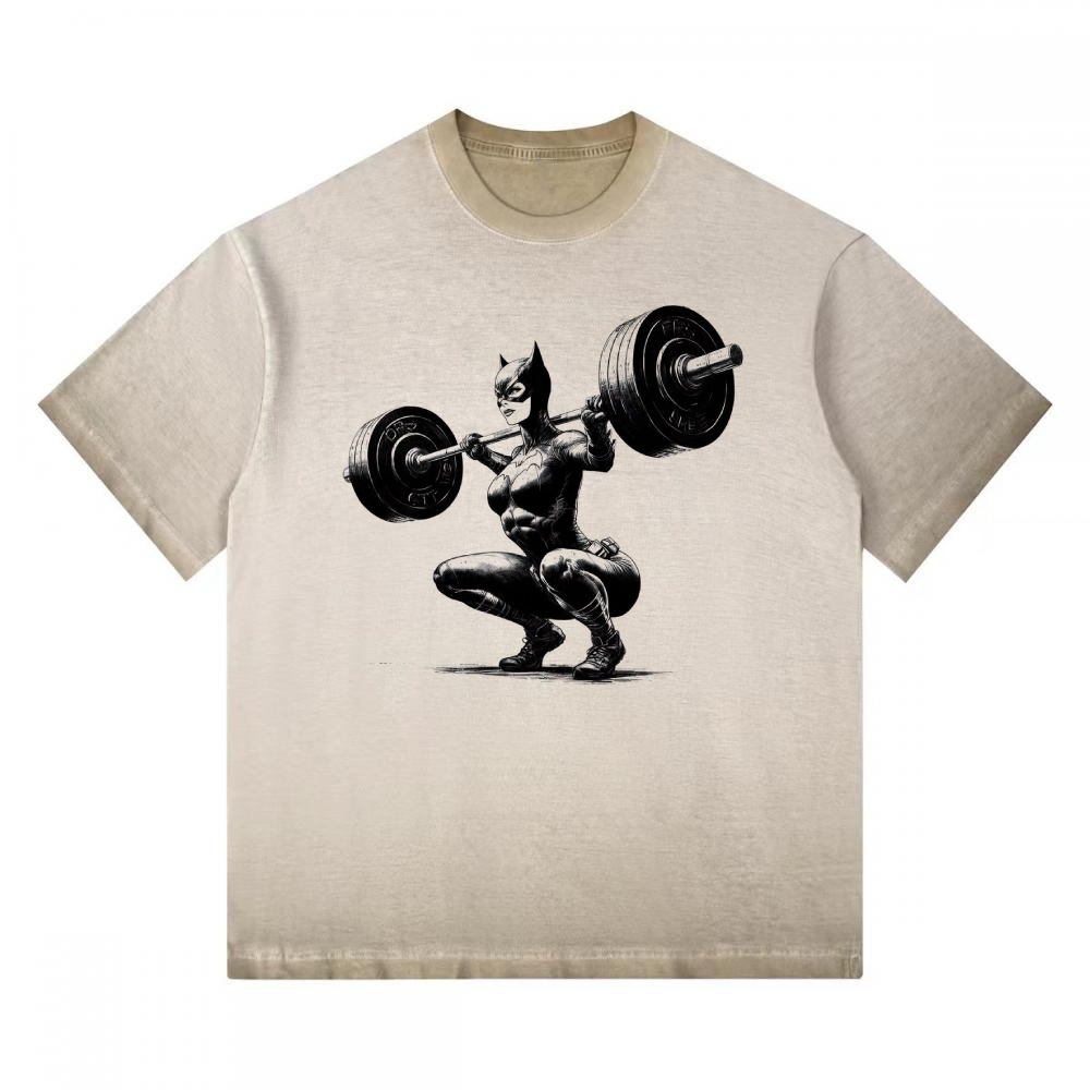 Batgirl Powerlifting Vintage Sketch Gradient Washed T-shirt