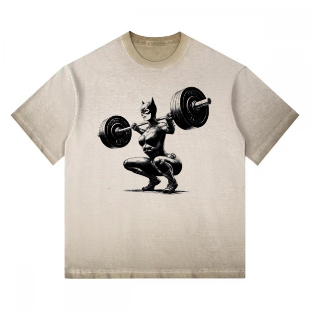 Batgirl Powerlifting Vintage Sketch Gradient Washed T-shirt