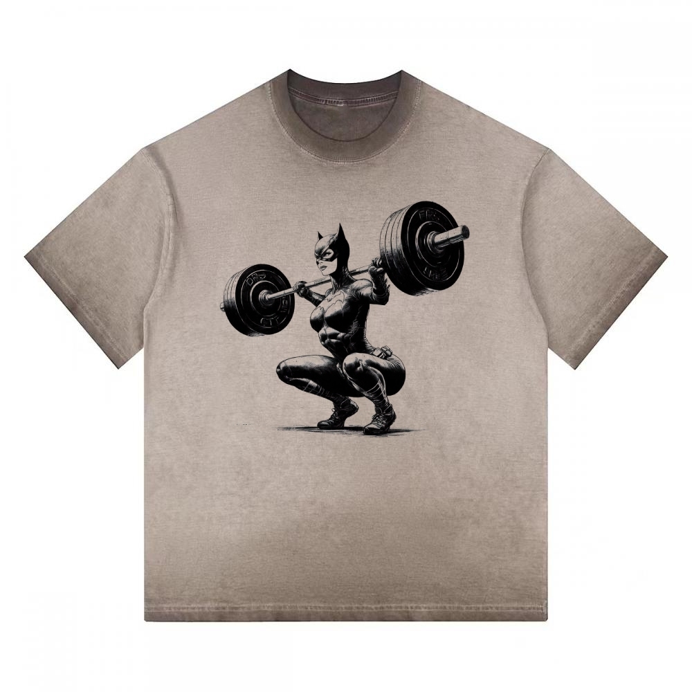 Batgirl Powerlifting Vintage Sketch Gradient Washed T-shirt