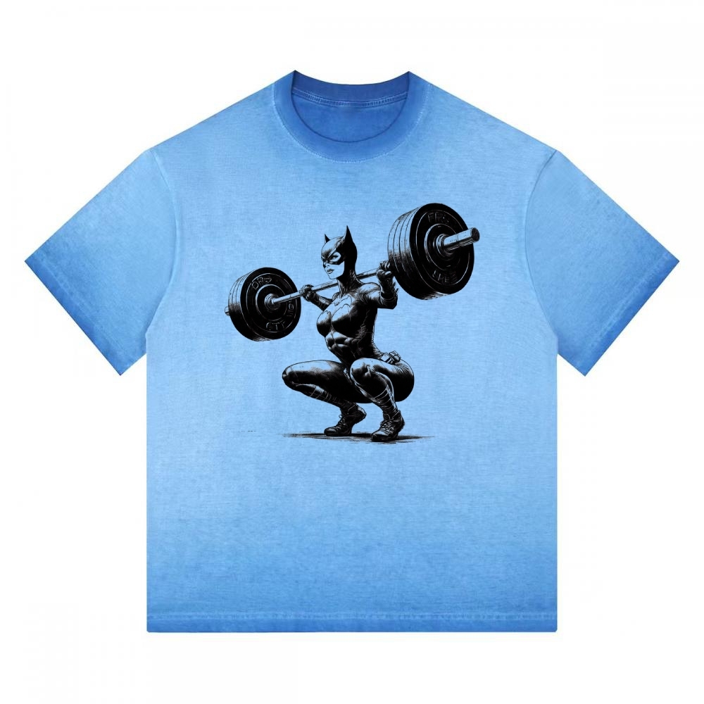 Batgirl Powerlifting Vintage Sketch Gradient Washed T-shirt
