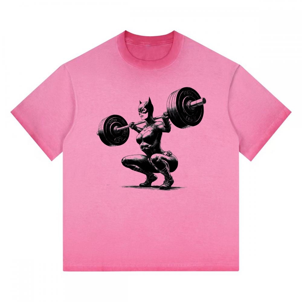Batgirl Powerlifting Vintage Sketch Gradient Washed T-shirt