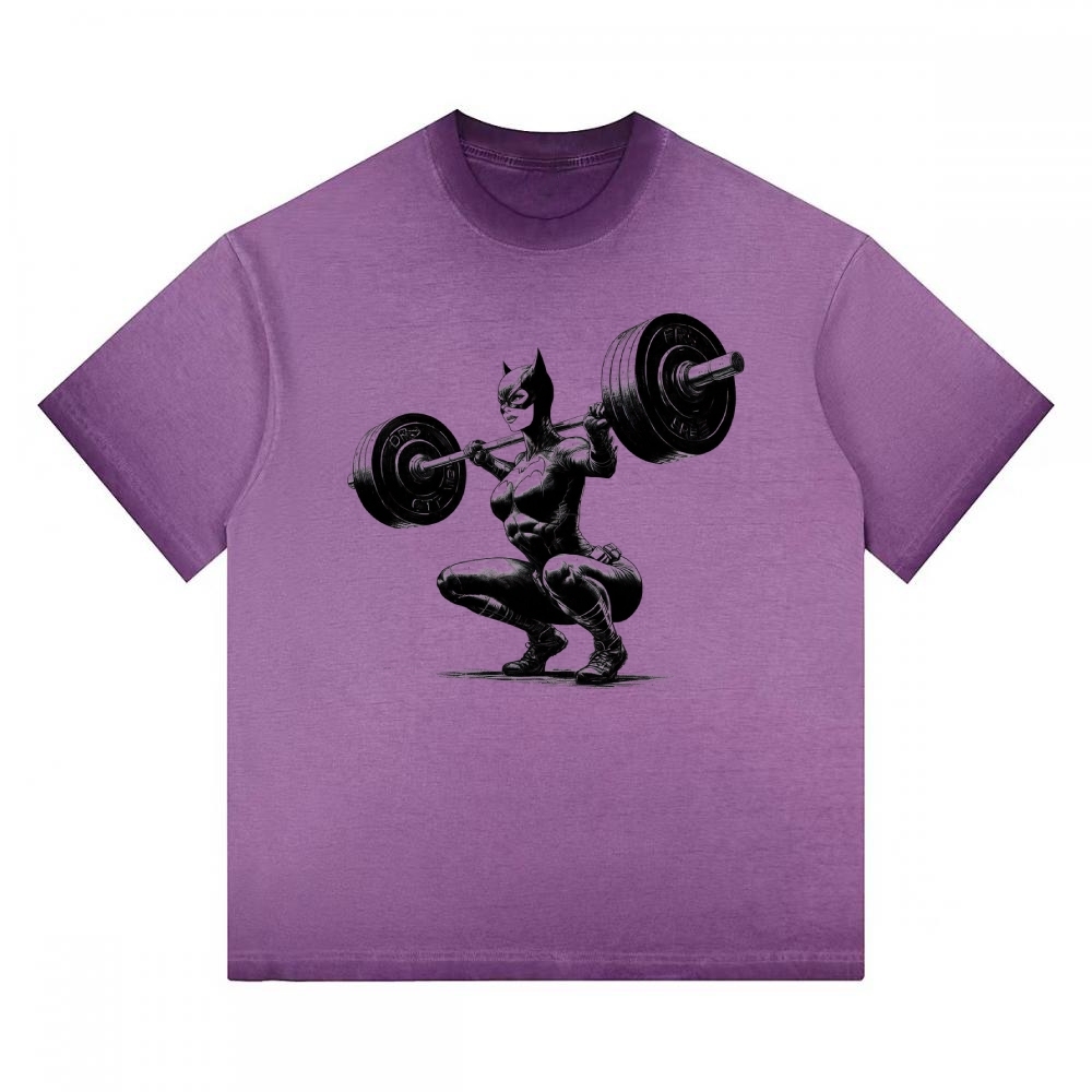 Batgirl Powerlifting Vintage Sketch Gradient Washed T-shirt