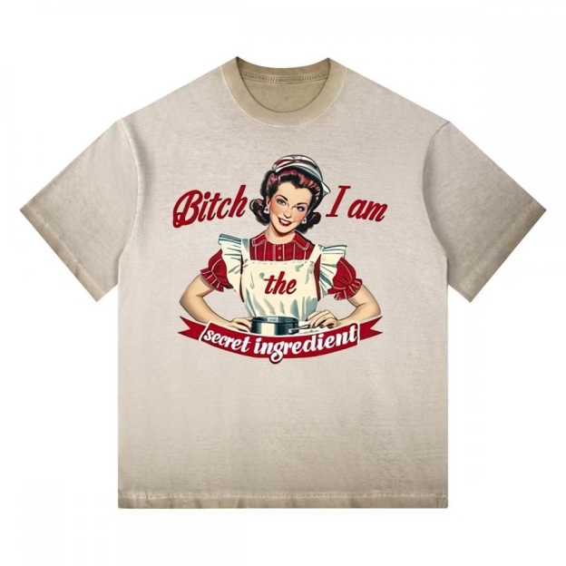 "I Am The Secret Ingredient" Retro Housewife Gradient Washed T-shirt 