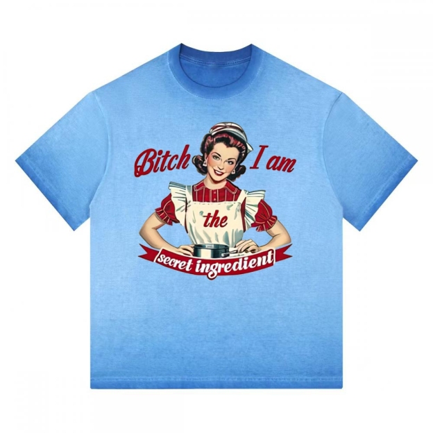 "I Am The Secret Ingredient" Retro Housewife Gradient Washed T-shirt 