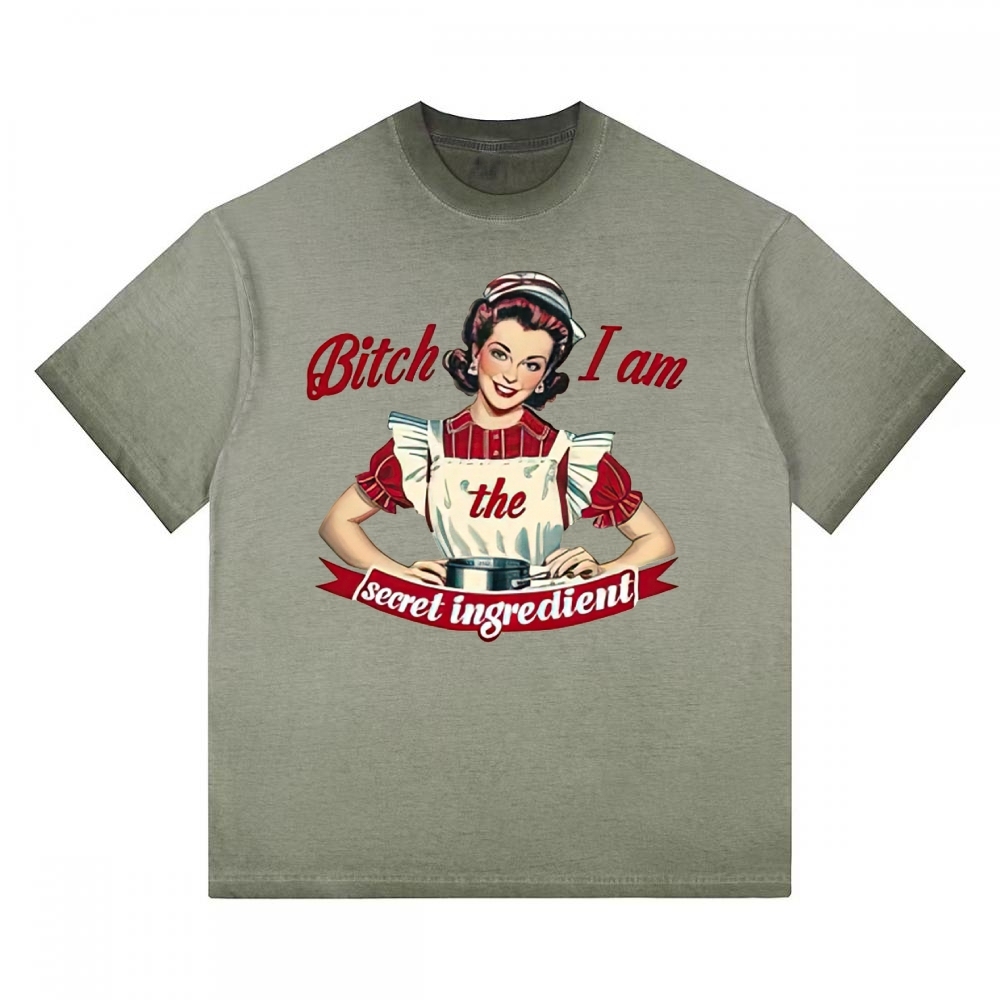 "I Am The Secret Ingredient" Retro Housewife Gradient Washed T-shirt 