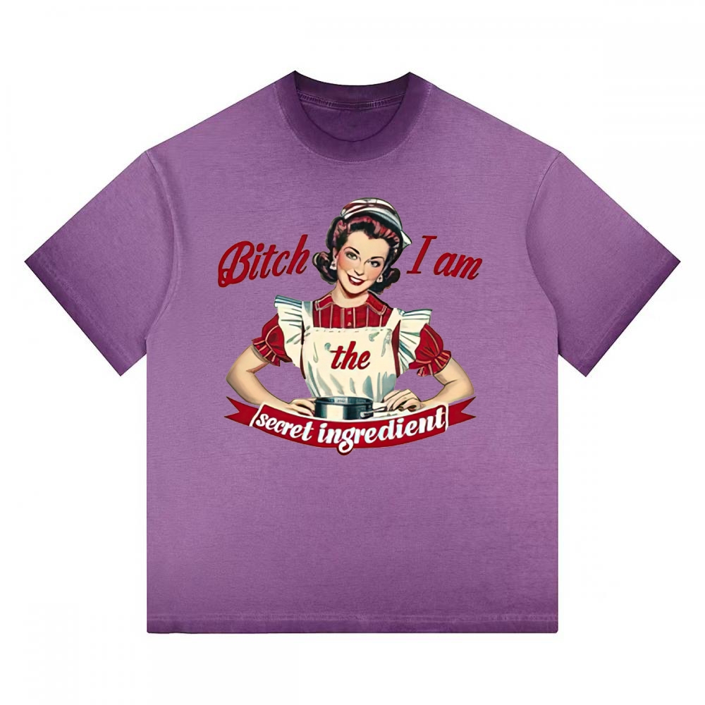 "I Am The Secret Ingredient" Retro Housewife Gradient Washed T-shirt 