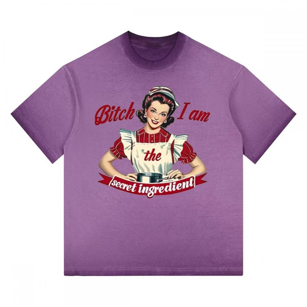 "I Am The Secret Ingredient" Retro Housewife Gradient Washed T-shirt 