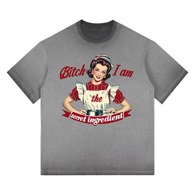 "I Am The Secret Ingredient" Retro Housewife Gradient Washed T-shirt 