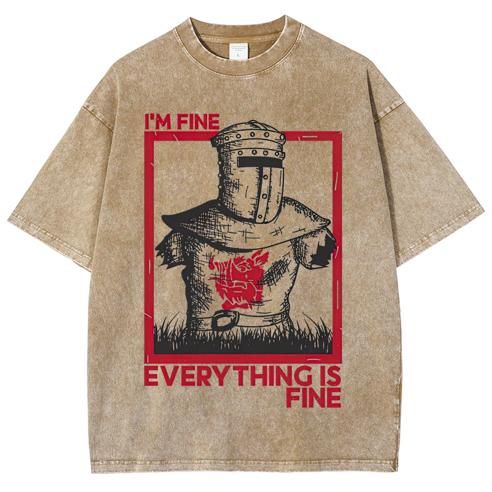"I'm Fine Everything Is Fine" Headless Knight Funny Vintage Washed T-Shirt