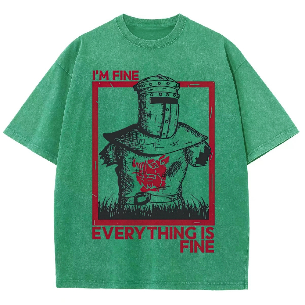 "I'm Fine Everything Is Fine" Headless Knight Funny Vintage Washed T-Shirt