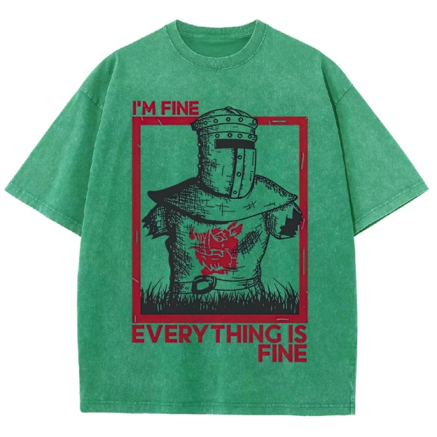 "I'm Fine Everything Is Fine" Headless Knight Funny Vintage Washed T-Shirt