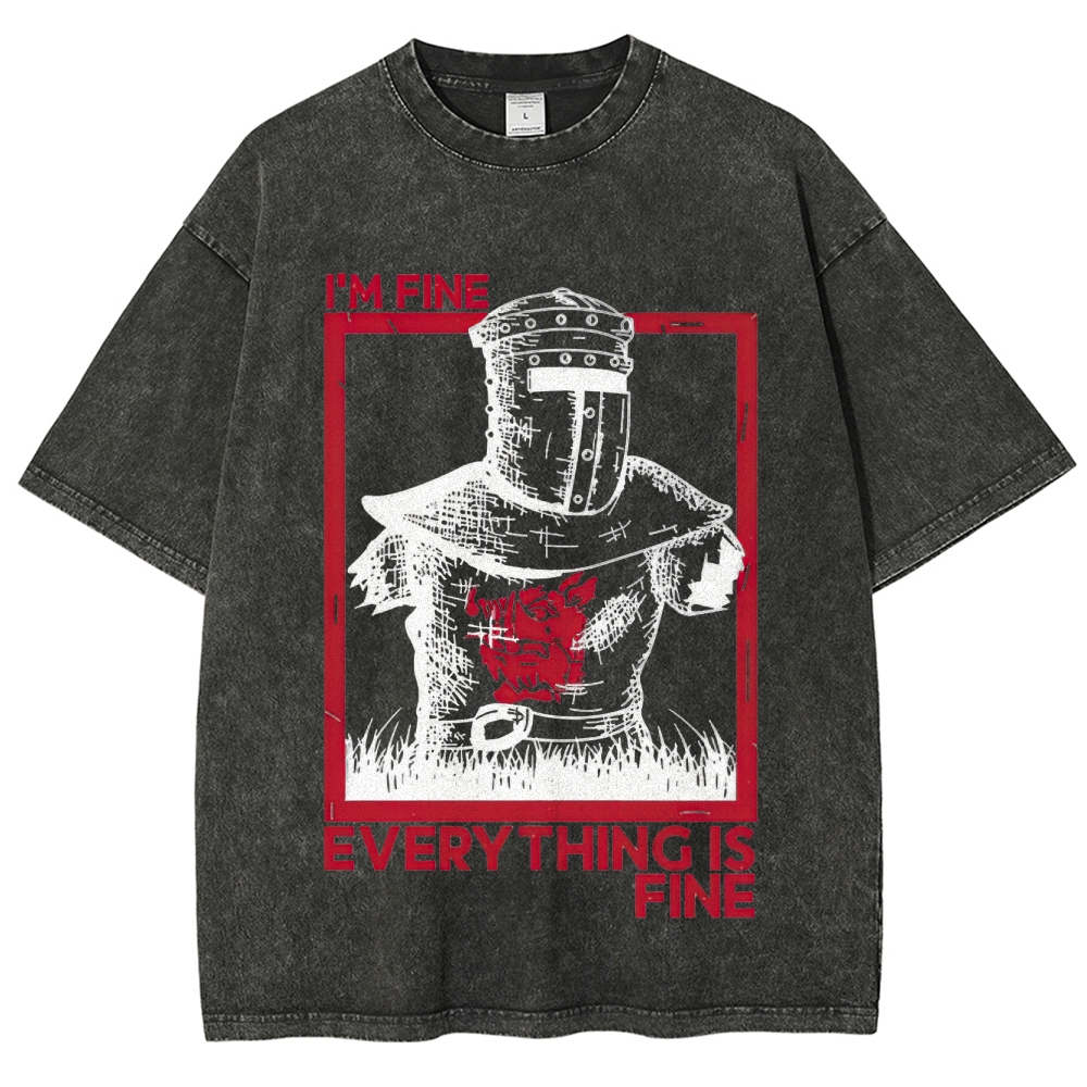 "I'm Fine Everything Is Fine" Headless Knight Funny Vintage Washed T-Shirt